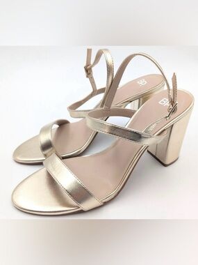 bp Lula Gold Metallic Strappy Block Heel Sandals
